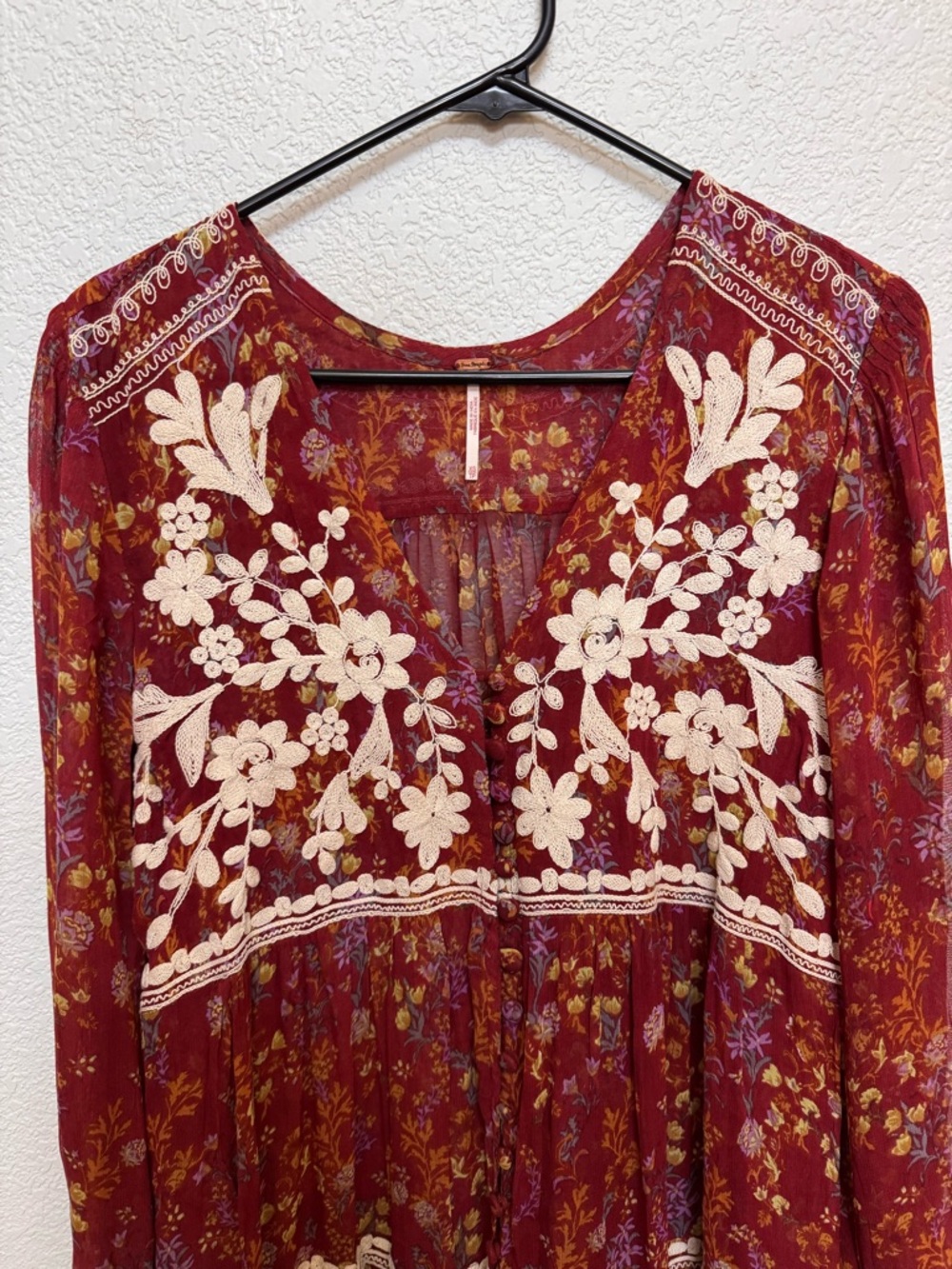 Free People Call On Me Embroidered Maxi Top Dress Women’s XS Bohemian Festival - Picture 4 of 11